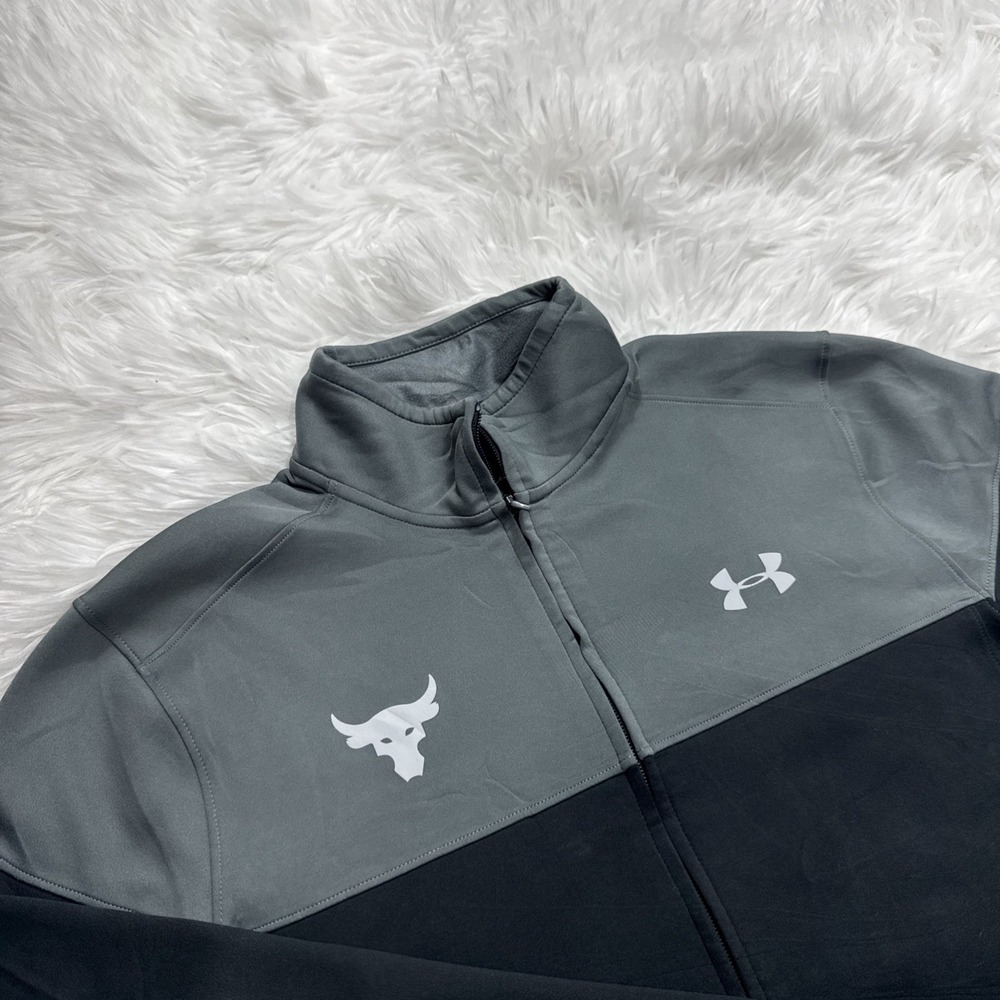 Under Armour Project Rock Technical Jacket Men's Small Fitted Gray Black Stretch